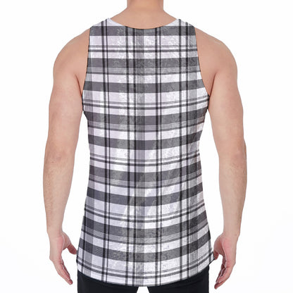 Black And White Madras Pattern Print Men's Velvet Tank Top