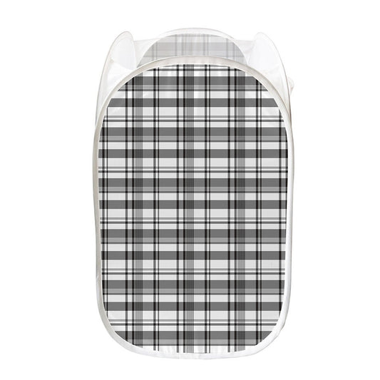 Black And White Madras Pattern Print Mesh Laundry Hamper