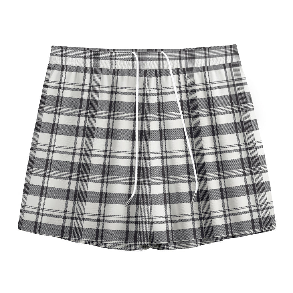 Black And White Madras Pattern Print Mesh Shorts