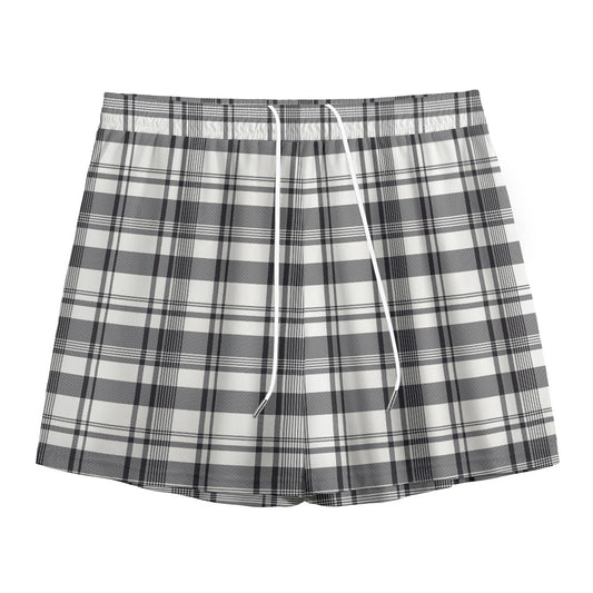 Black And White Madras Pattern Print Mesh Shorts