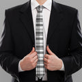 Black And White Madras Pattern Print Necktie