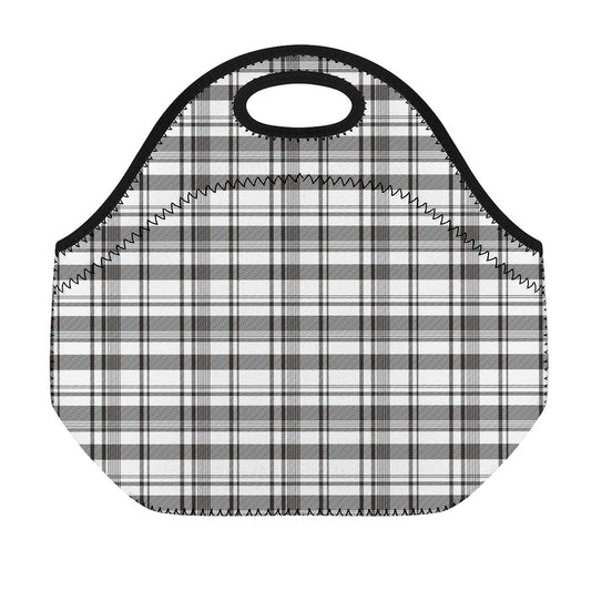 Black And White Madras Pattern Print Neoprene Lunch Bag