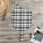 Black And White Madras Pattern Print One Shoulder Bodysuit
