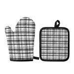 Black And White Madras Pattern Print Oven Mitt And Pot Holder Set