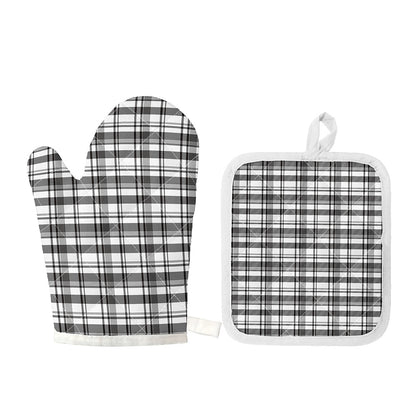 Black And White Madras Pattern Print Oven Mitt And Pot Holder Set
