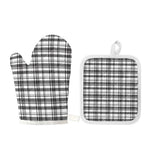 Black And White Madras Pattern Print Oven Mitt And Pot Holder Set