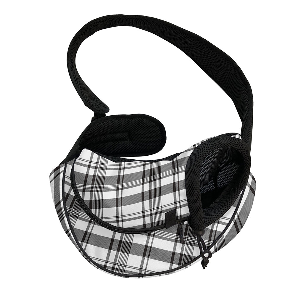 Black And White Madras Pattern Print Pet Sling Carrier
