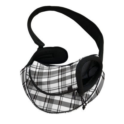 Black And White Madras Pattern Print Pet Sling Carrier