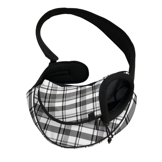 Black And White Madras Pattern Print Pet Sling Carrier