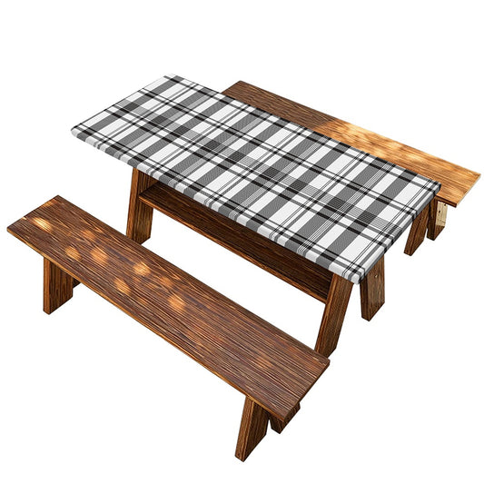 Black And White Madras Pattern Print Picnic Table Cover
