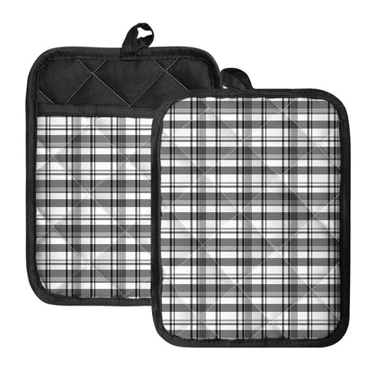 Black And White Madras Pattern Print Pot Holders With Pocket