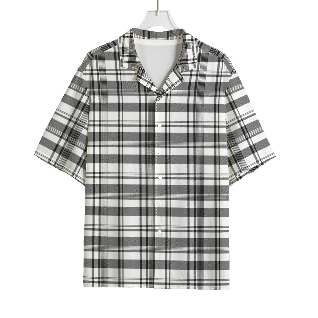Black And White Madras Pattern Print Rayon Hawaiian Shirt