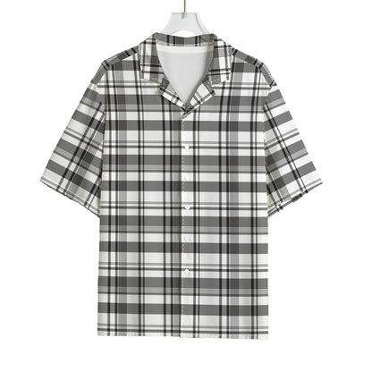 Black And White Madras Pattern Print Rayon Hawaiian Shirt