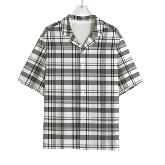 Black And White Madras Pattern Print Rayon Hawaiian Shirt
