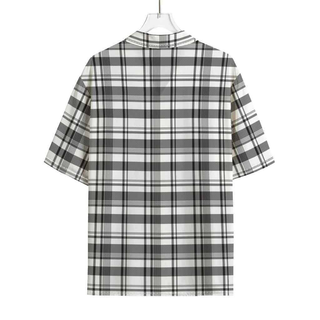 Black And White Madras Pattern Print Rayon Hawaiian Shirt