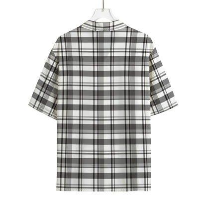 Black And White Madras Pattern Print Rayon Hawaiian Shirt