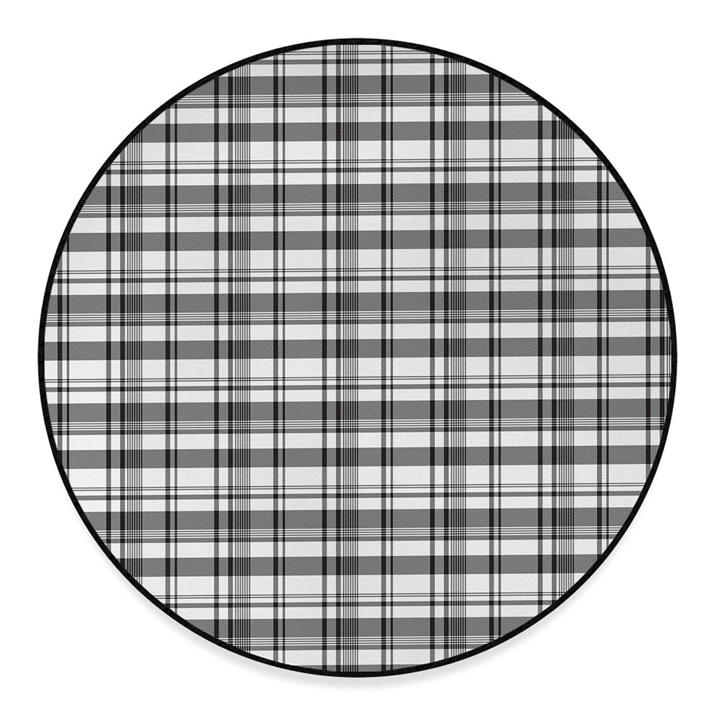 Black And White Madras Pattern Print Round Floor Mat