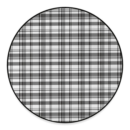Black And White Madras Pattern Print Round Floor Mat