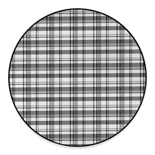 Black And White Madras Pattern Print Round Floor Mat