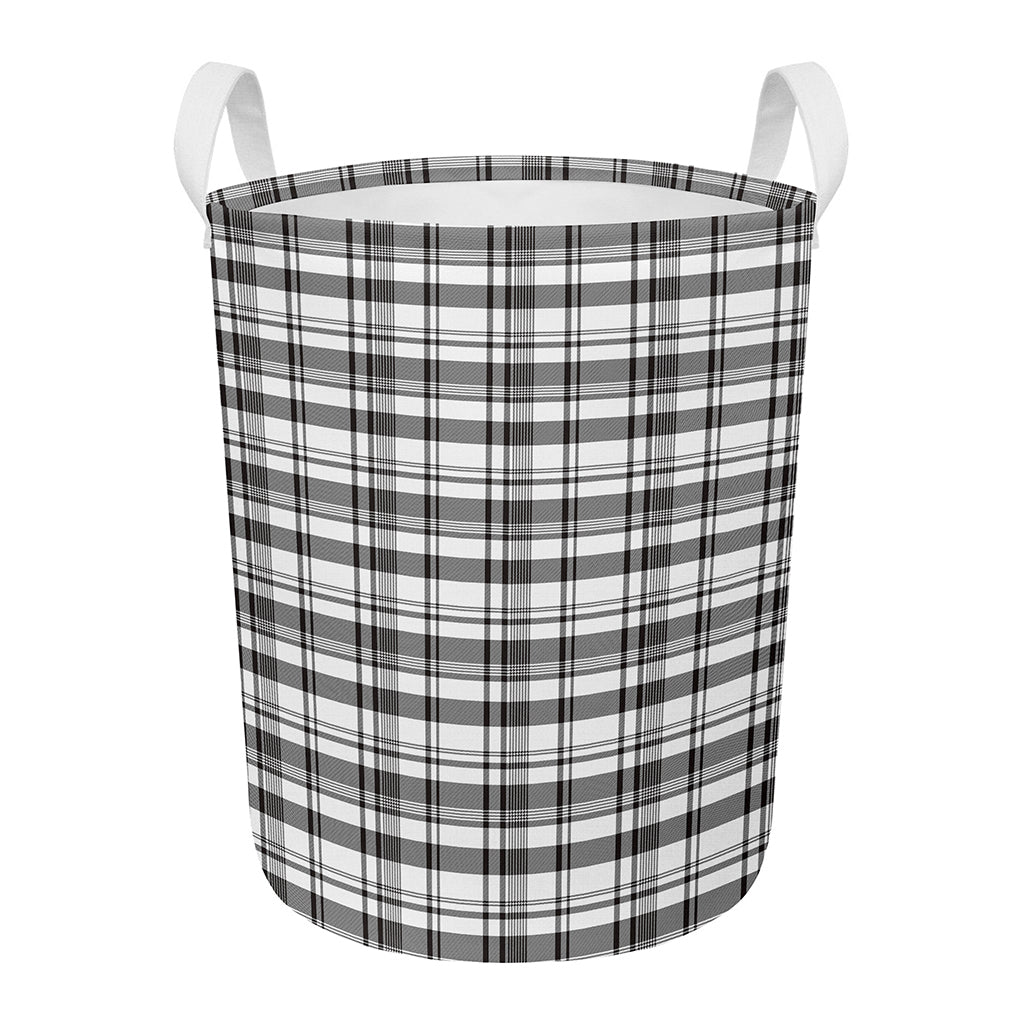 Black And White Madras Pattern Print Round Laundry Basket