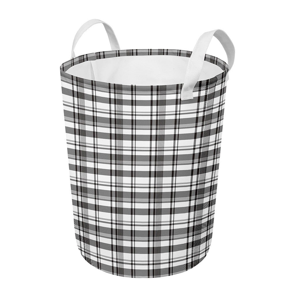 Black And White Madras Pattern Print Round Laundry Basket