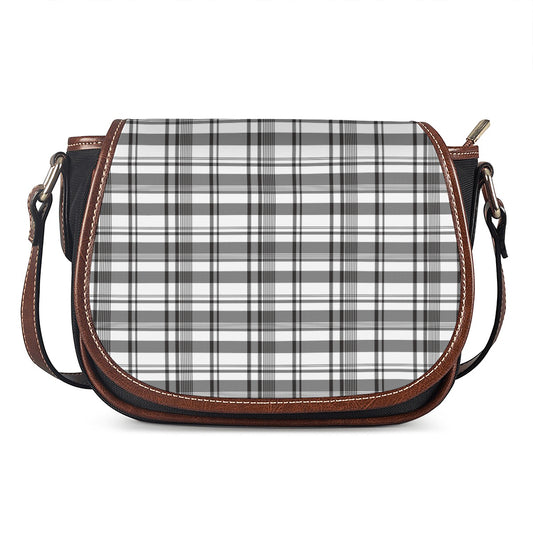 Black And White Madras Pattern Print Saddle Bag