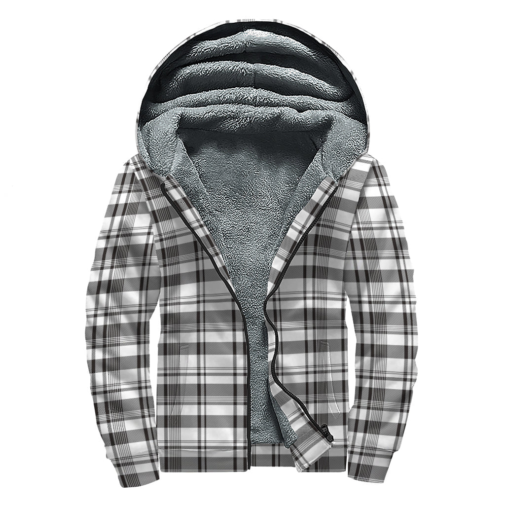 Black And White Madras Pattern Print Sherpa Lined Zip Up Hoodie