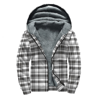 Black And White Madras Pattern Print Sherpa Lined Zip Up Hoodie