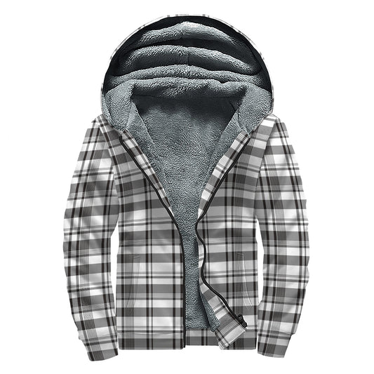 Black And White Madras Pattern Print Sherpa Lined Zip Up Hoodie