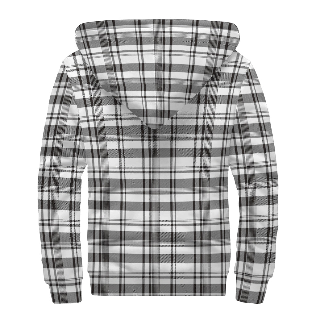 Black And White Madras Pattern Print Sherpa Lined Zip Up Hoodie
