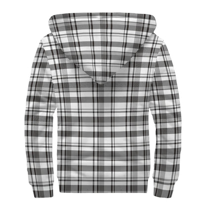 Black And White Madras Pattern Print Sherpa Lined Zip Up Hoodie