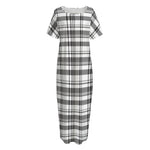 Black And White Madras Pattern Print Short Sleeve Long Nightdress