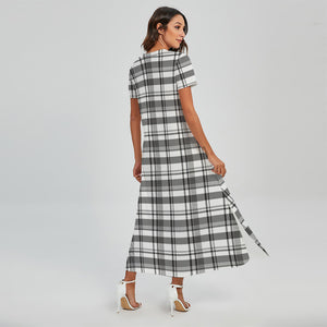 Black And White Madras Pattern Print Short Sleeve Maxi Dress