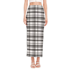 Black And White Madras Pattern Print Side Slit Maxi Skirt