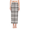 Black And White Madras Pattern Print Side Slit Maxi Skirt