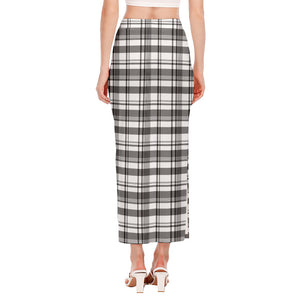 Black And White Madras Pattern Print Side Slit Maxi Skirt