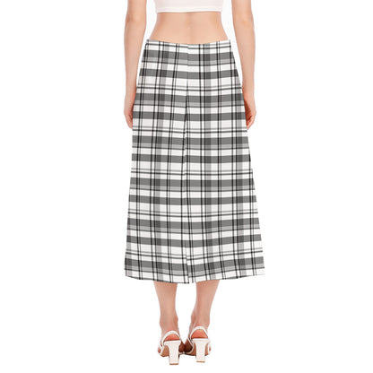 Black And White Madras Pattern Print Side Slit Midi Skirt