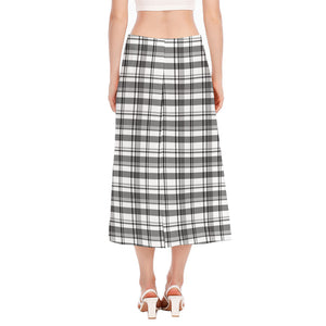 Black And White Madras Pattern Print Side Slit Midi Skirt