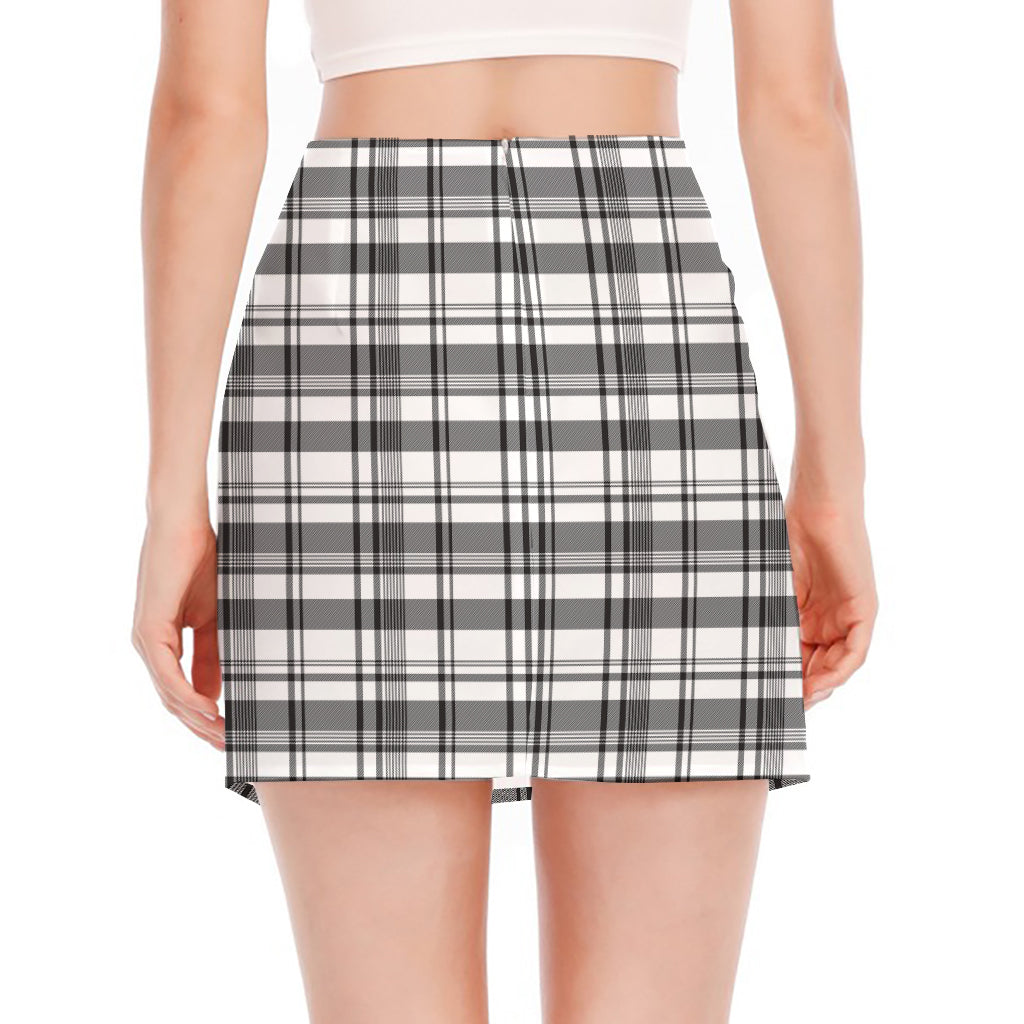 Black And White Madras Pattern Print Side Slit Mini Skirt