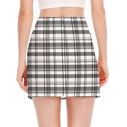 Black And White Madras Pattern Print Side Slit Mini Skirt