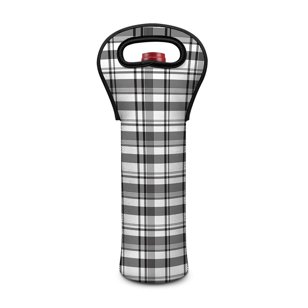 Black And White Madras Pattern Print Single Neoprene Wine Tote