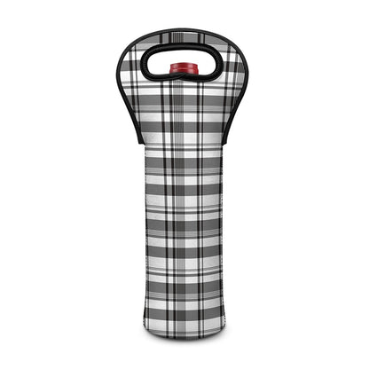 Black And White Madras Pattern Print Single Neoprene Wine Tote
