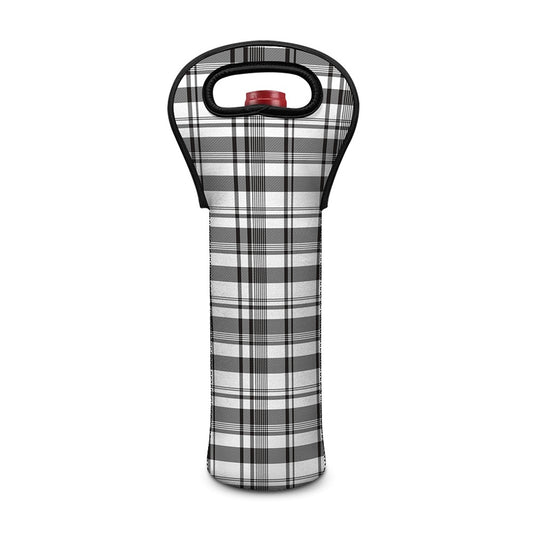 Black And White Madras Pattern Print Single Neoprene Wine Tote