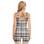 Black And White Madras Pattern Print Sleeveless One Piece Swimsuit