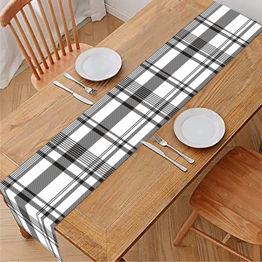 Black And White Madras Pattern Print Table Runner