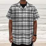 Black And White Madras Pattern Print Textured Short Sleeve Shirt