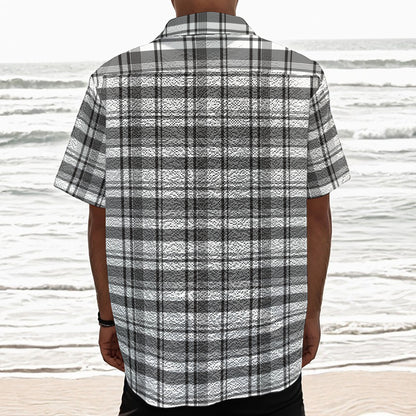 Black And White Madras Pattern Print Textured Short Sleeve Shirt