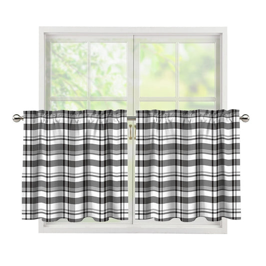 Black And White Madras Pattern Print Tier Curtains