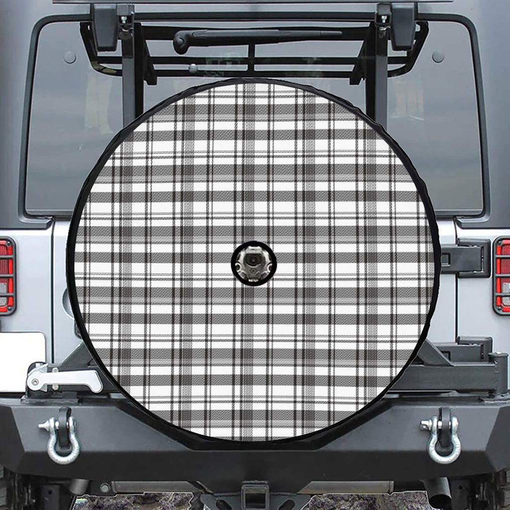 Black And White Madras Pattern Print Tire Cover With Camera Hole