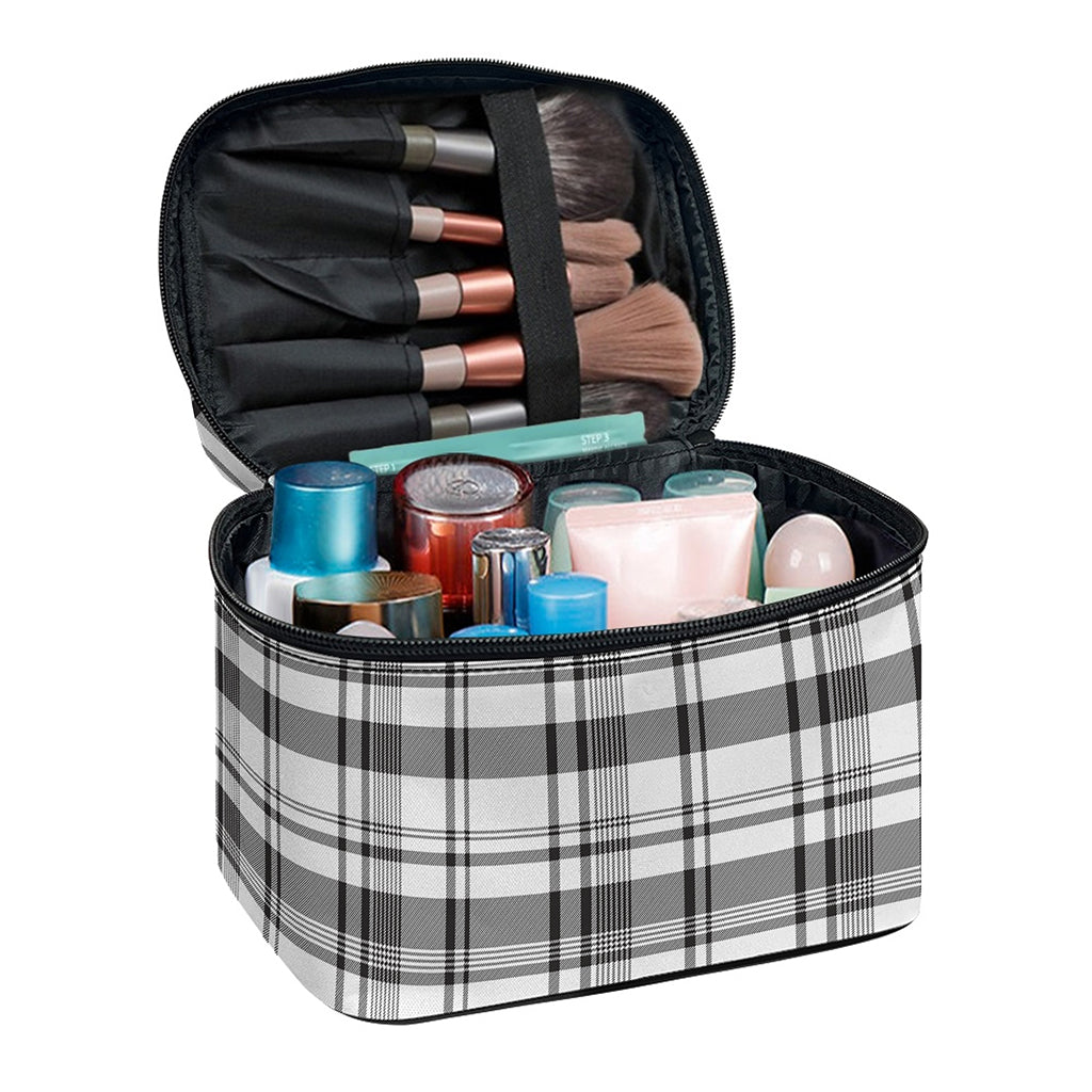Black And White Madras Pattern Print Travel Makeup Bag